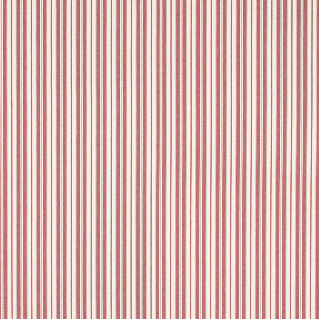 Vertical red and ivory pinstripe fabric swatch with a soft dusty finish