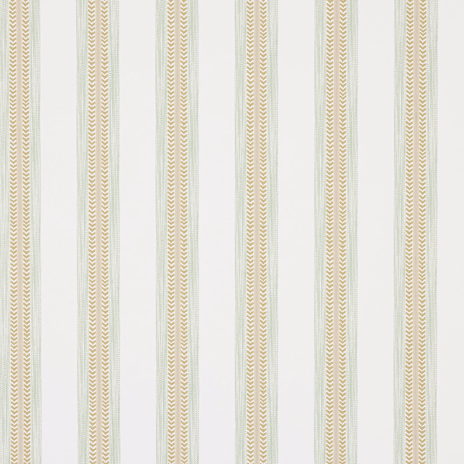 Pale sage green and ivory striped wallpaper with slender ochre chevron lines