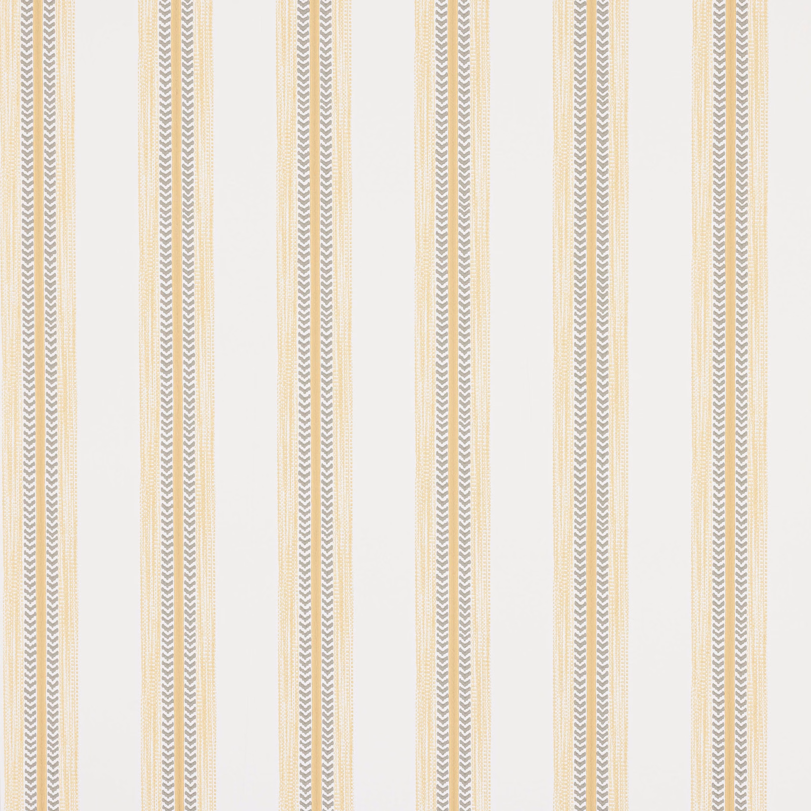 Pale yellow and ivory striped wallpaper with fine grey chevron lines