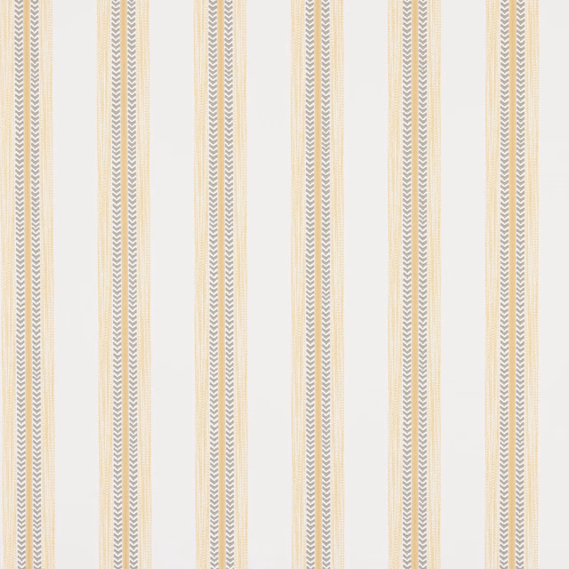 Pale yellow and ivory striped wallpaper with fine grey chevron lines