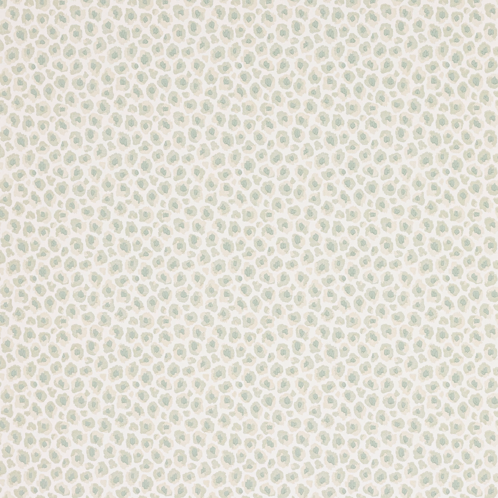 Pale sage rounded motifs forming a small repeating pattern on an ivory wallpaper ground