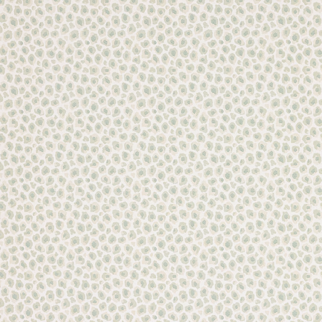 Pale sage rounded motifs forming a small repeating pattern on an ivory wallpaper ground