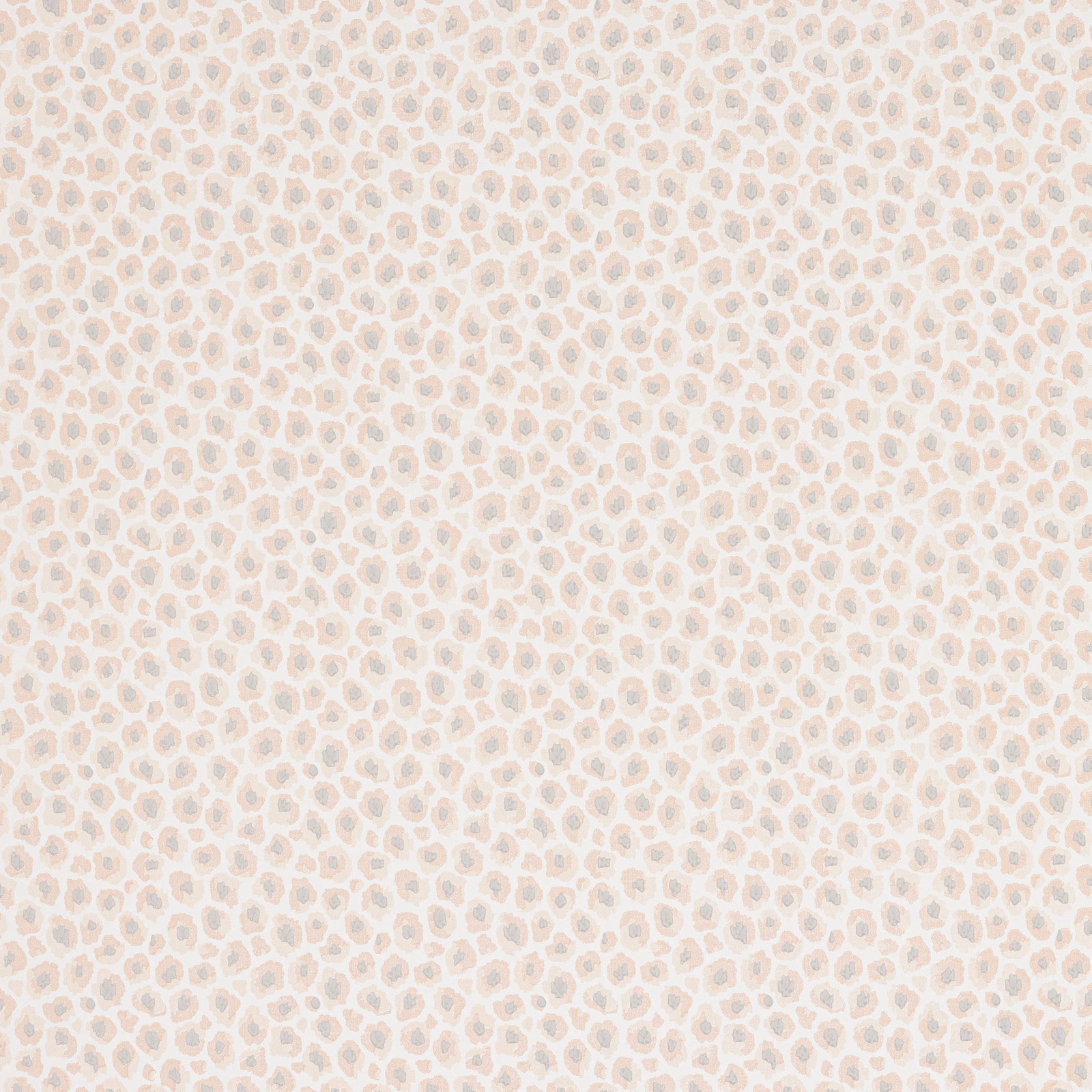 Pale blush pink wallpaper with small taupe and blue-grey rounded motifs