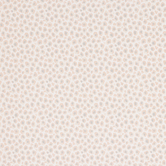 Pale blush pink wallpaper with small taupe and blue-grey rounded motifs
