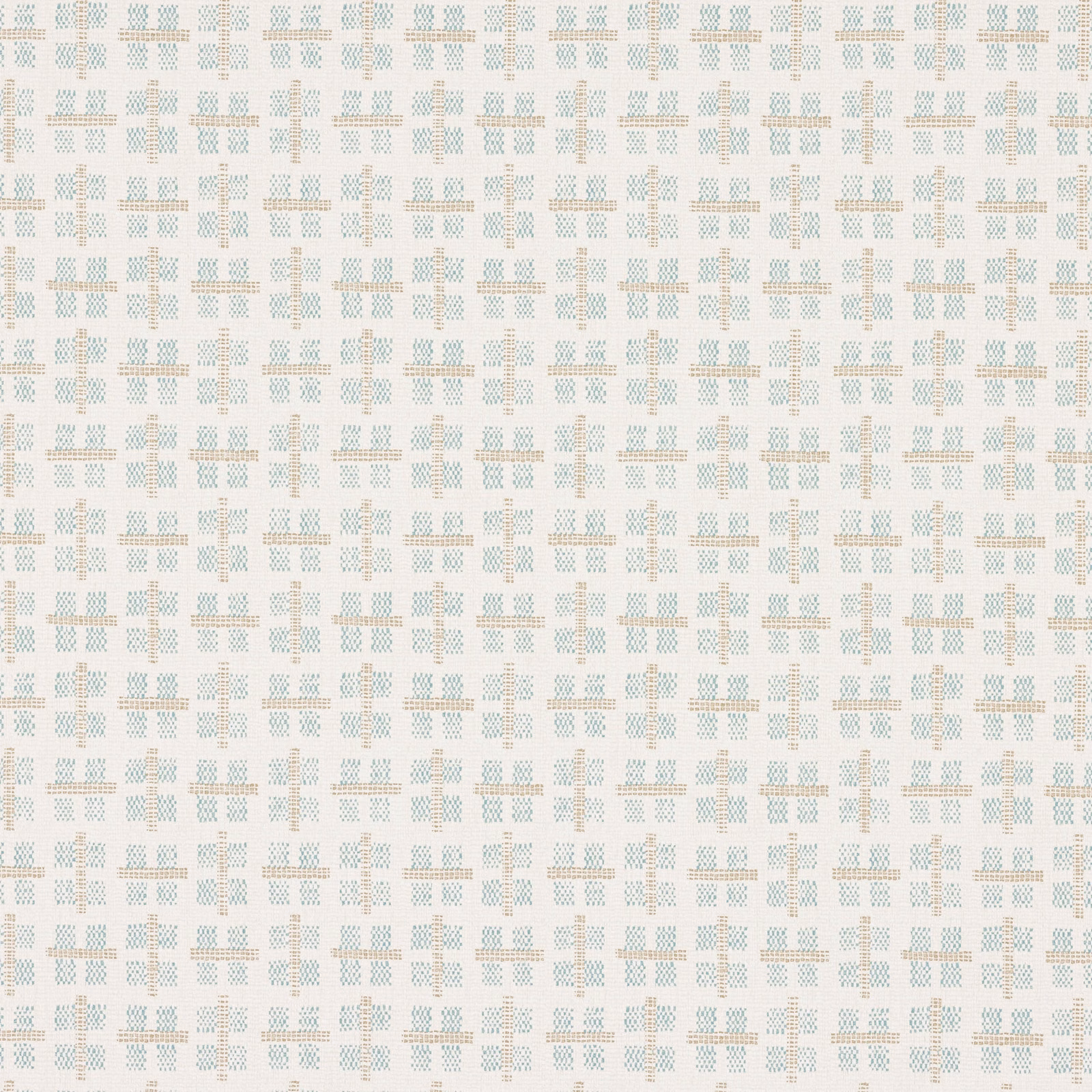 Pale aqua and beige geometric grid wallpaper on an off-white ground