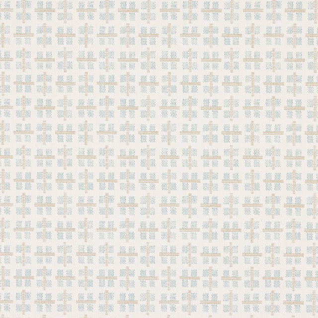 Pale aqua and beige geometric grid wallpaper on an off-white ground