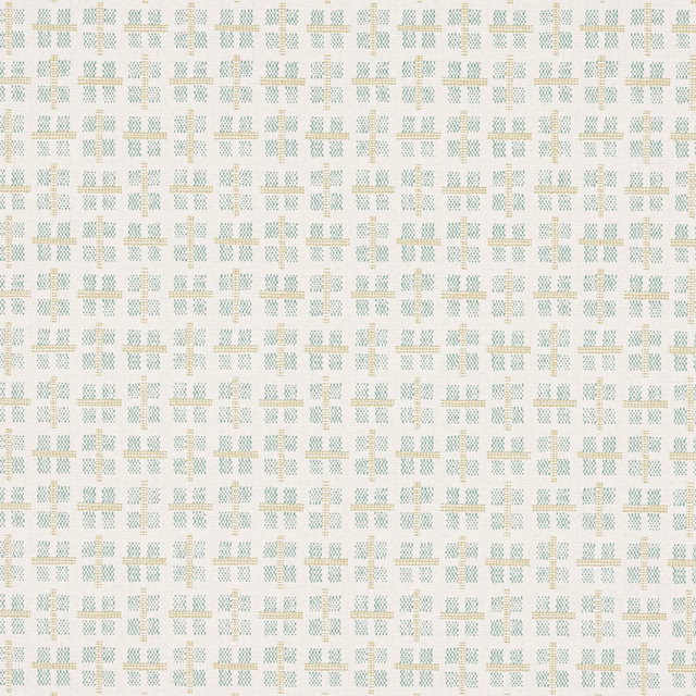 Pale sage green and cream dashed check pattern on a wallpaper swatch