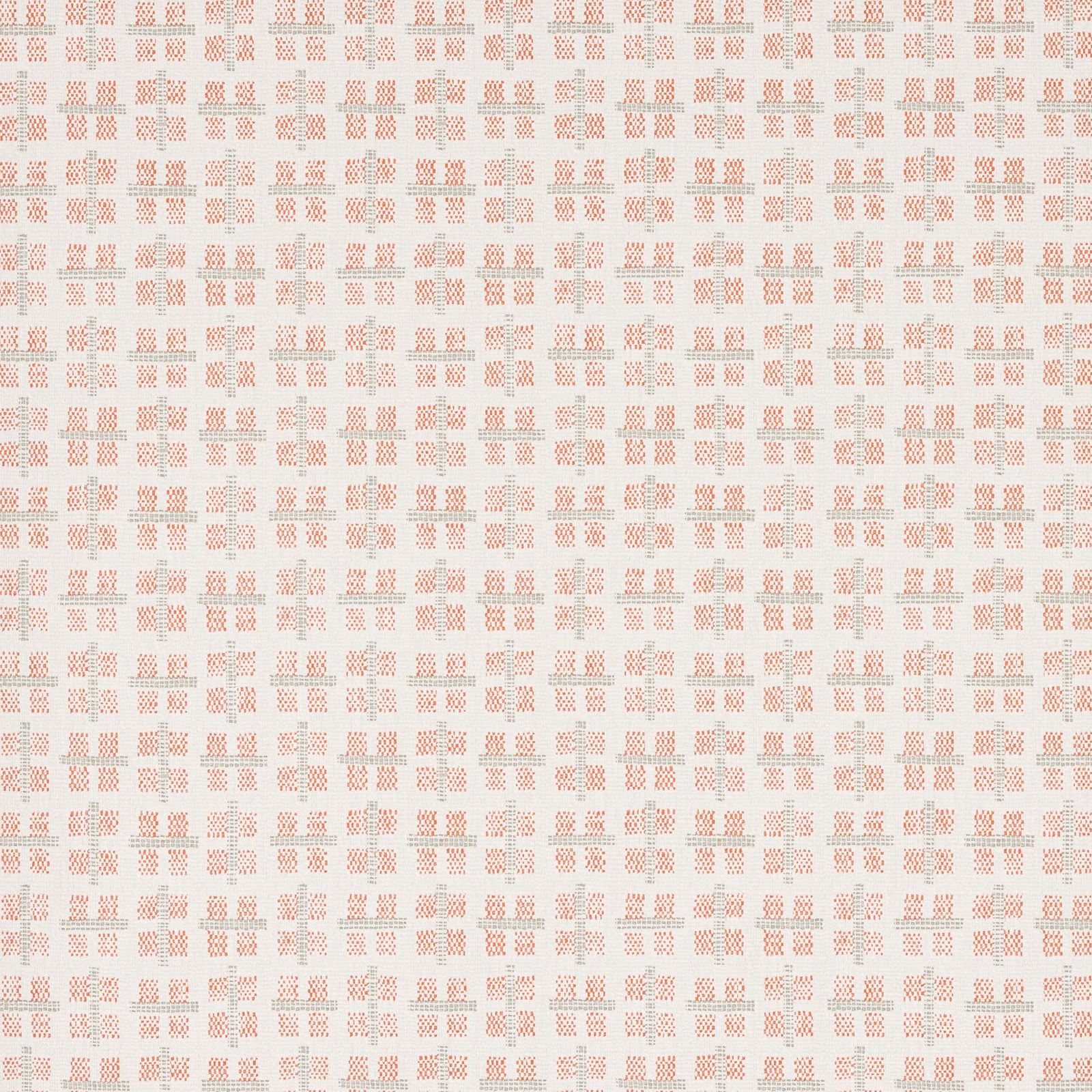Small coral-red geometric checks across a warm cream wallpaper ground