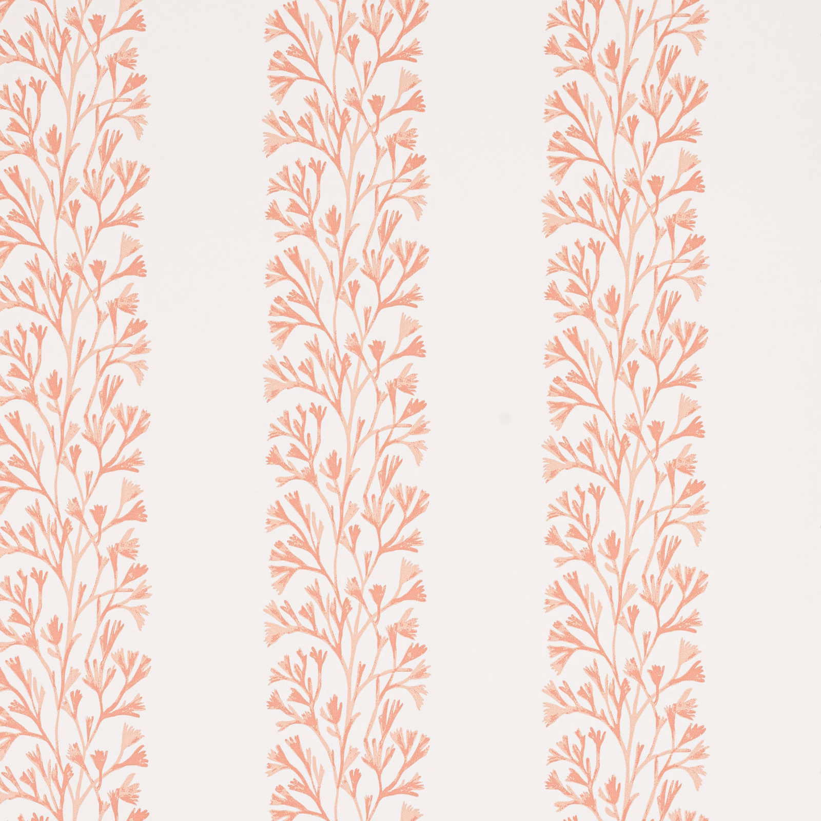 Ivory wallpaper with repeating soft coral branching botanical columns
