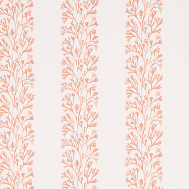 Ivory wallpaper with repeating soft coral branching botanical columns