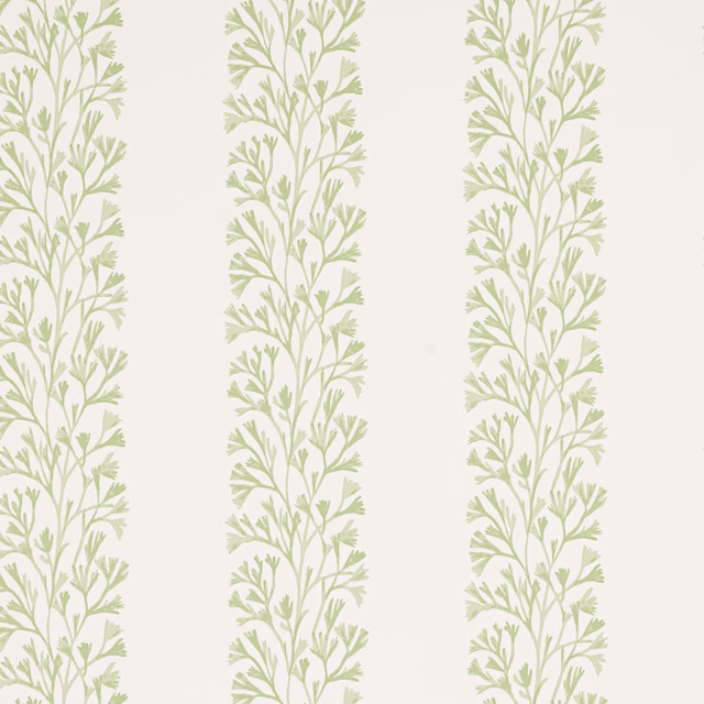 Pale sage leafy botanical columns on a warm ivory wallpaper ground