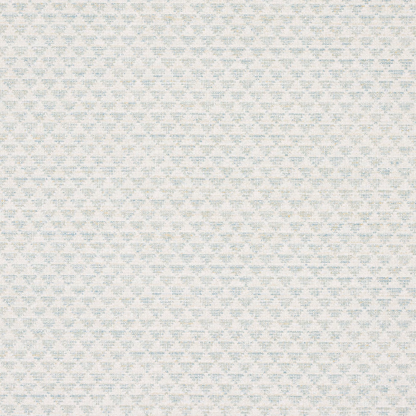 Pale aqua wallpaper with tiny geometric blue-green motifs on an off-white ground