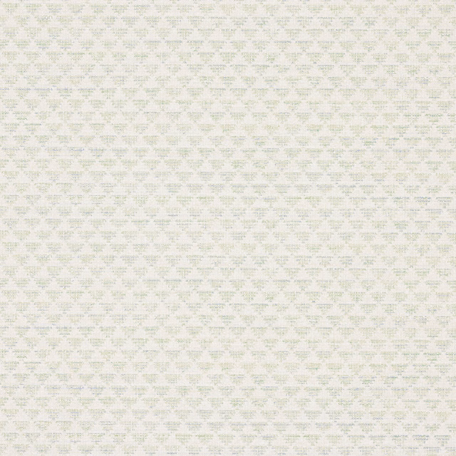 Pale sage-green geometric motifs repeating over an ivory wallpaper ground