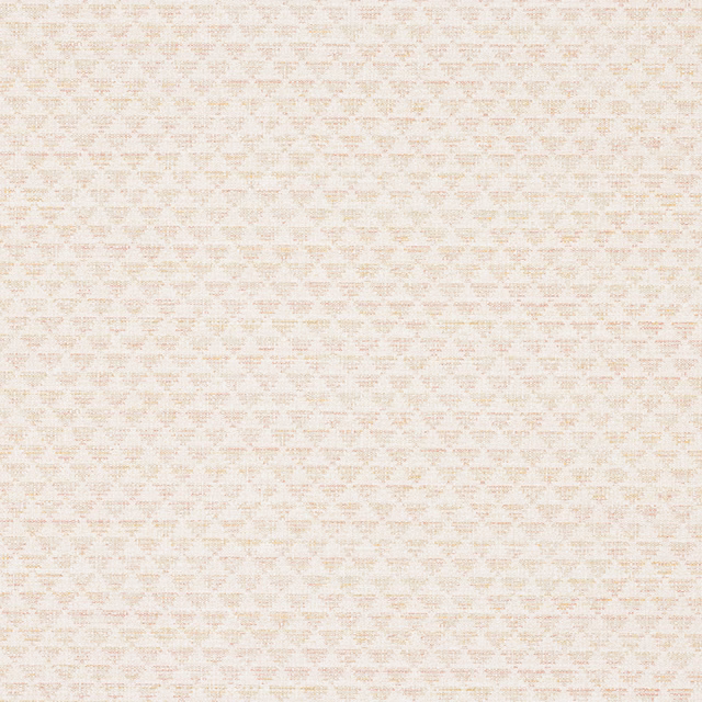 Blush pink geometric motifs repeating across an ivory Malik wallpaper ground