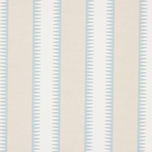 Beige paper wallpaper with pale aqua toothed vertical bands and fine grain