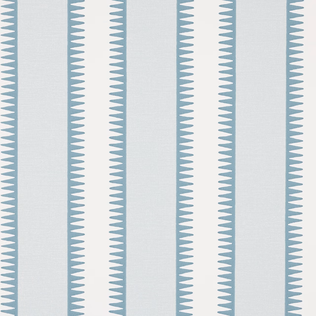 Cool blue vertical bands with pointed zigzag edges on a pale ivory ground