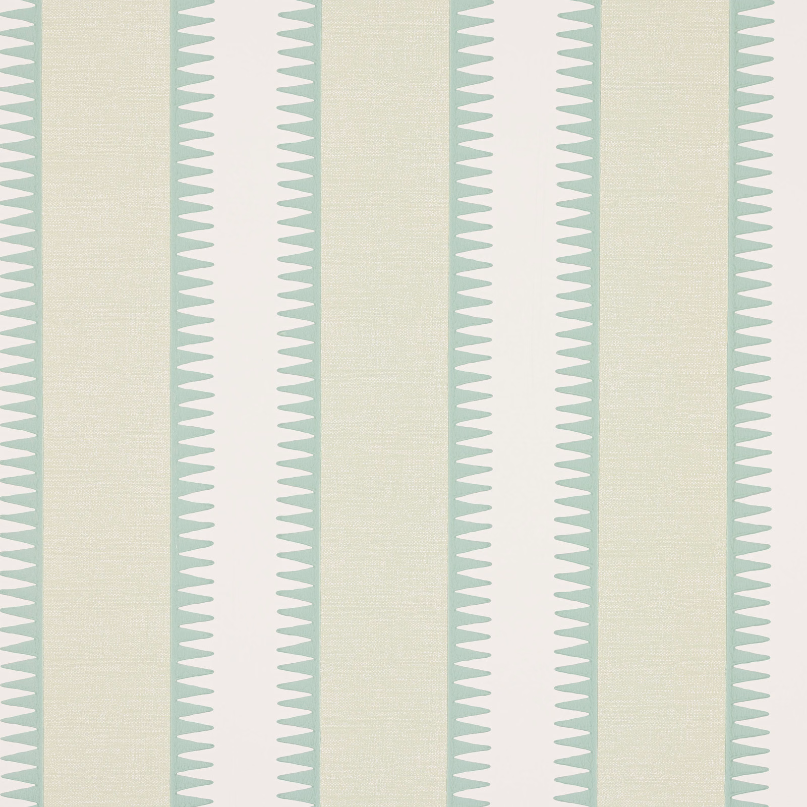 Pale sage vertical bands with repeating pointed edges on Rocco Wallpaper Green