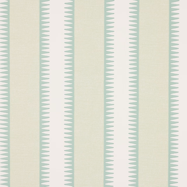 Pale sage vertical bands with repeating pointed edges on Rocco Wallpaper Green