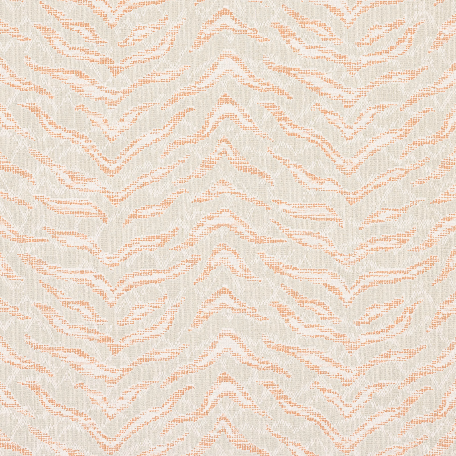 Soft coral broken chevrons over an ivory, lightly textured wallpaper ground