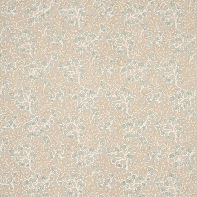 Pale aqua trailing floral fabric on a warm beige ground