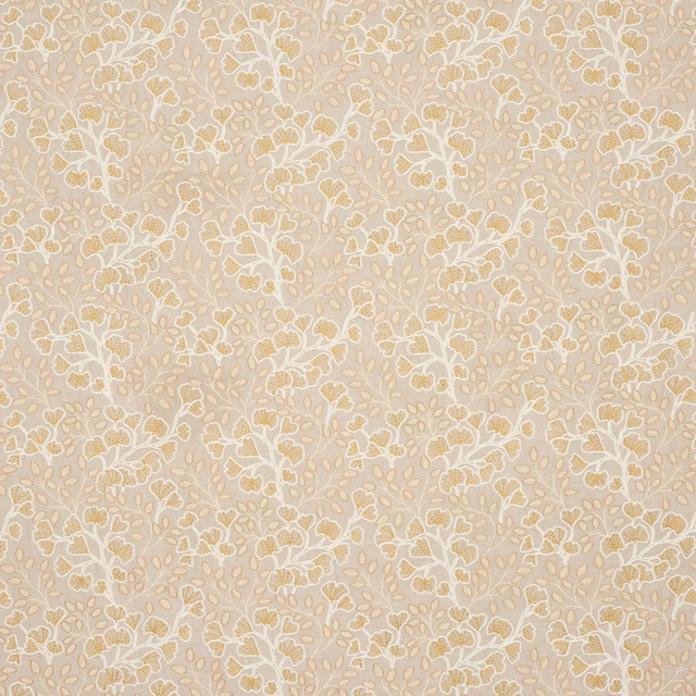 Cream botanical fabric swatch with ivory vines and muted golden flowers