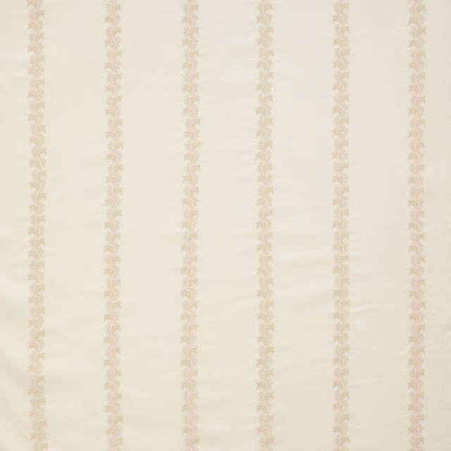 Sheer beige fabric with narrow vertical stripe bands on a pale ground