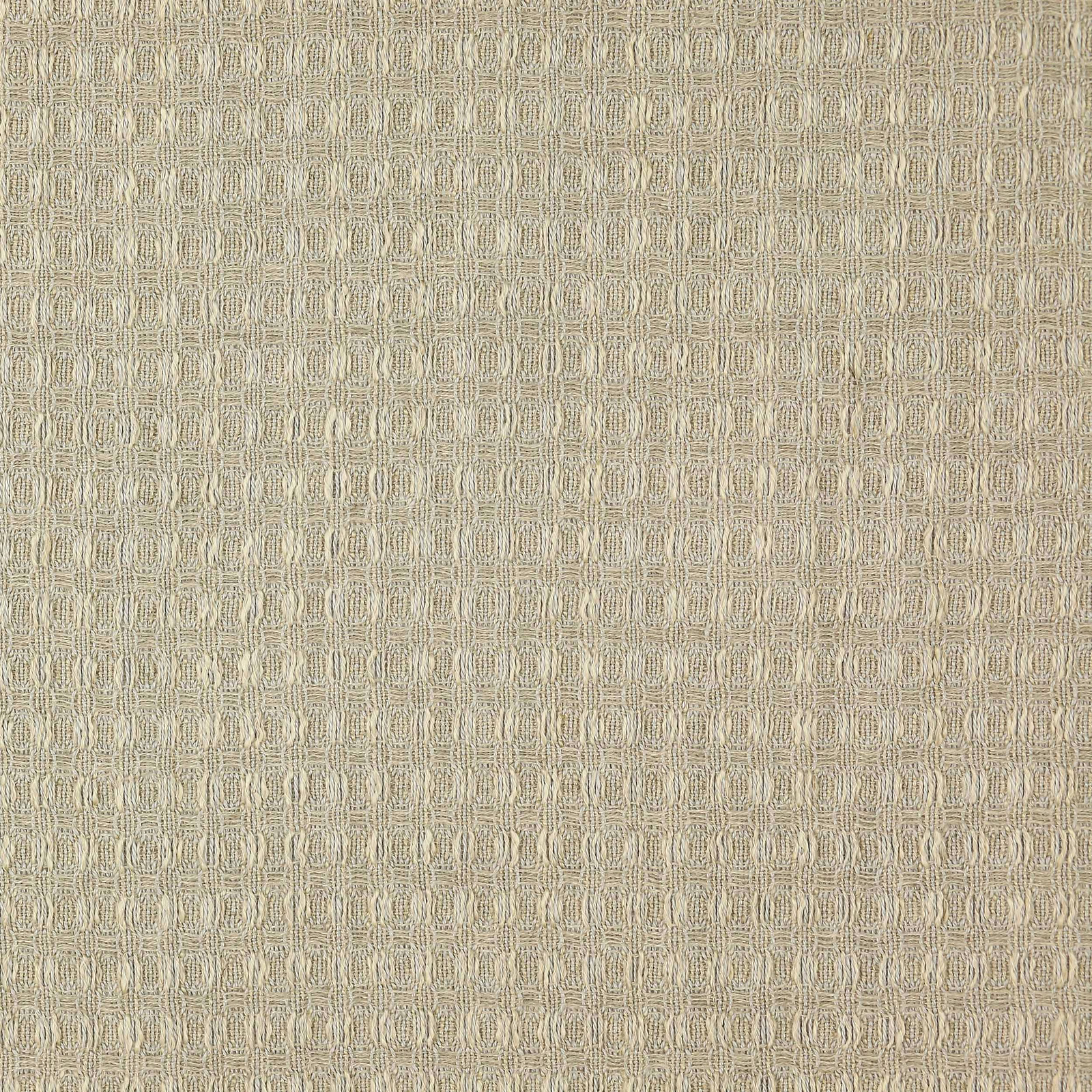 Close-up of a soft clay-beige woven check fabric with subtle textured squares