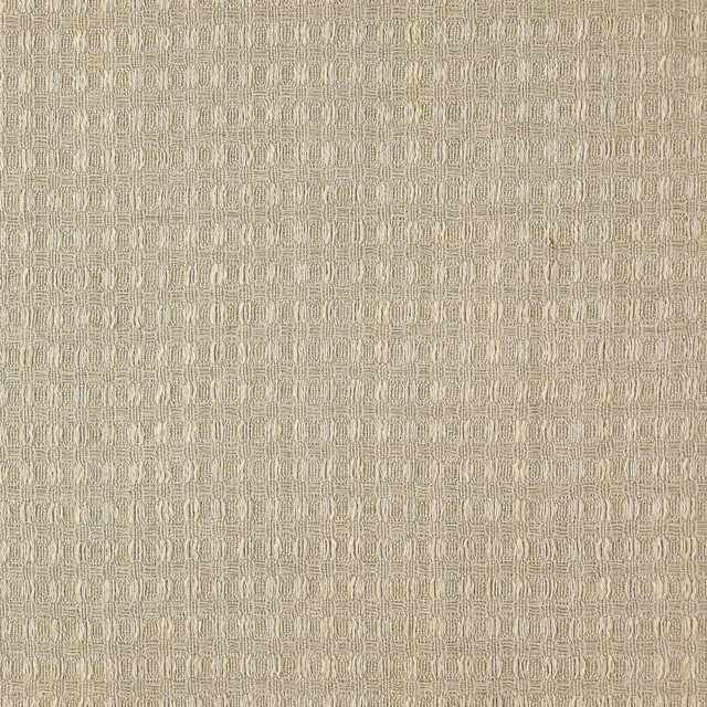 Close-up of a soft clay-beige woven check fabric with subtle textured squares