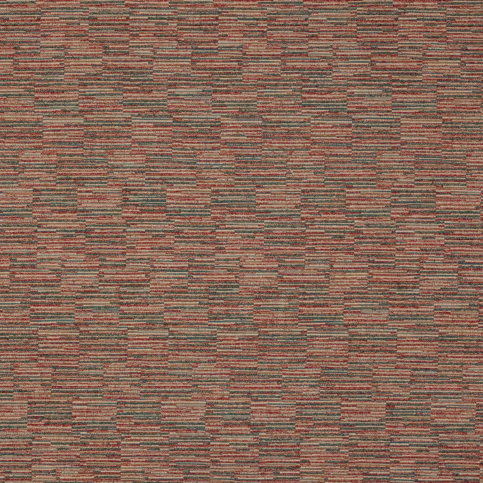 Close-up of a red and forest green textured woven fabric with horizontal striations