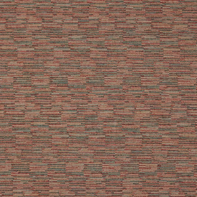 Close-up of a red and forest green textured woven fabric with horizontal striations