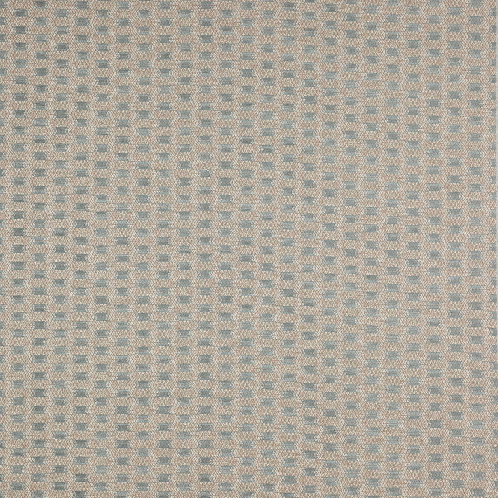 Close-up of small woven geometric fabric in muted old blue and cream
