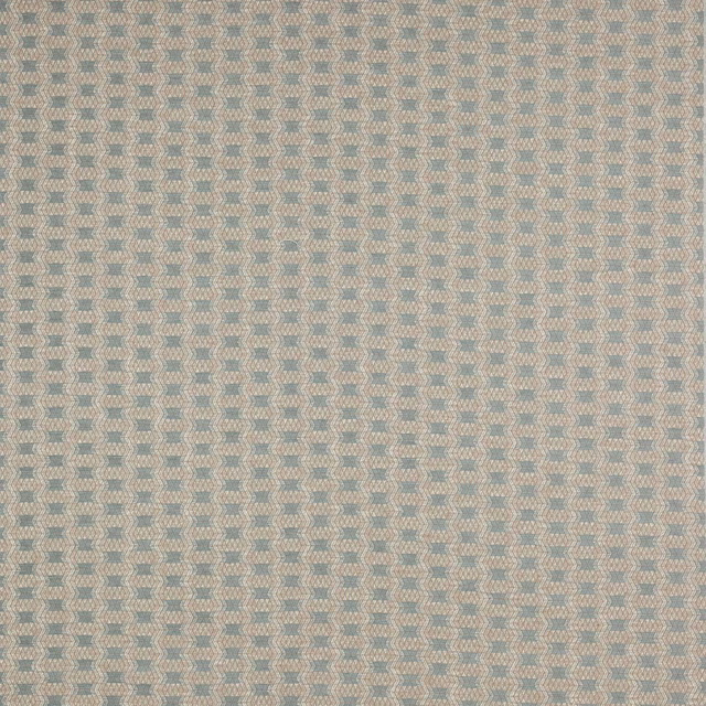 Close-up of small woven geometric fabric in muted old blue and cream
