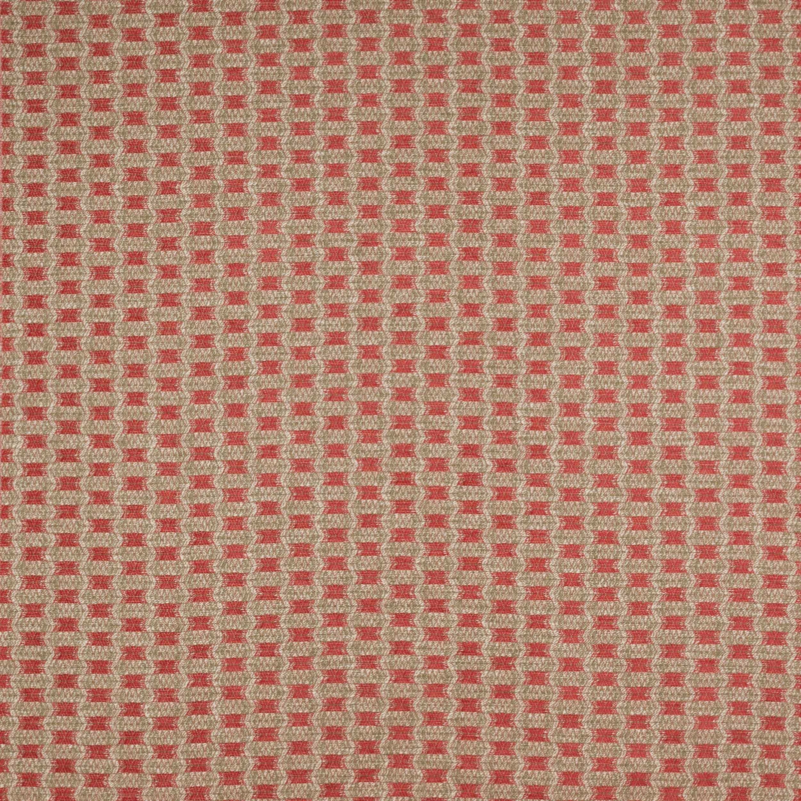 Small tomato-red and natural woven check fabric with a textured surface
