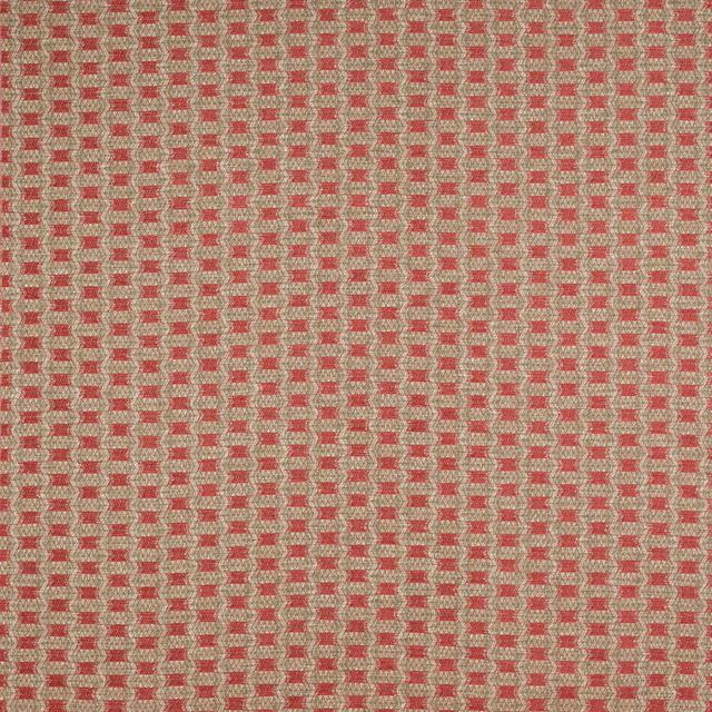 Small tomato-red and natural woven check fabric with a textured surface