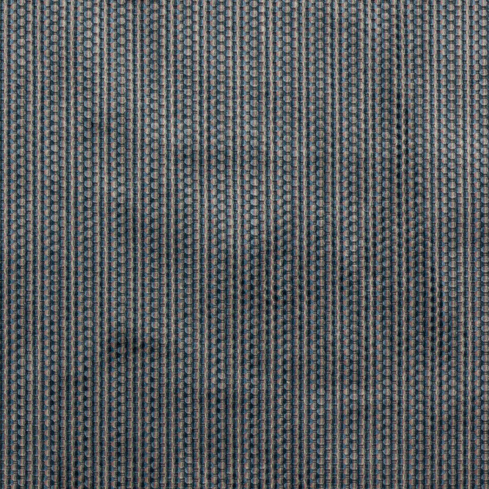 Close-up of muted teal-blue striped woven fabric with fine vertical texture
