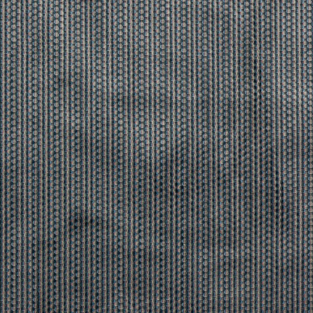 Close-up of muted teal-blue striped woven fabric with fine vertical texture