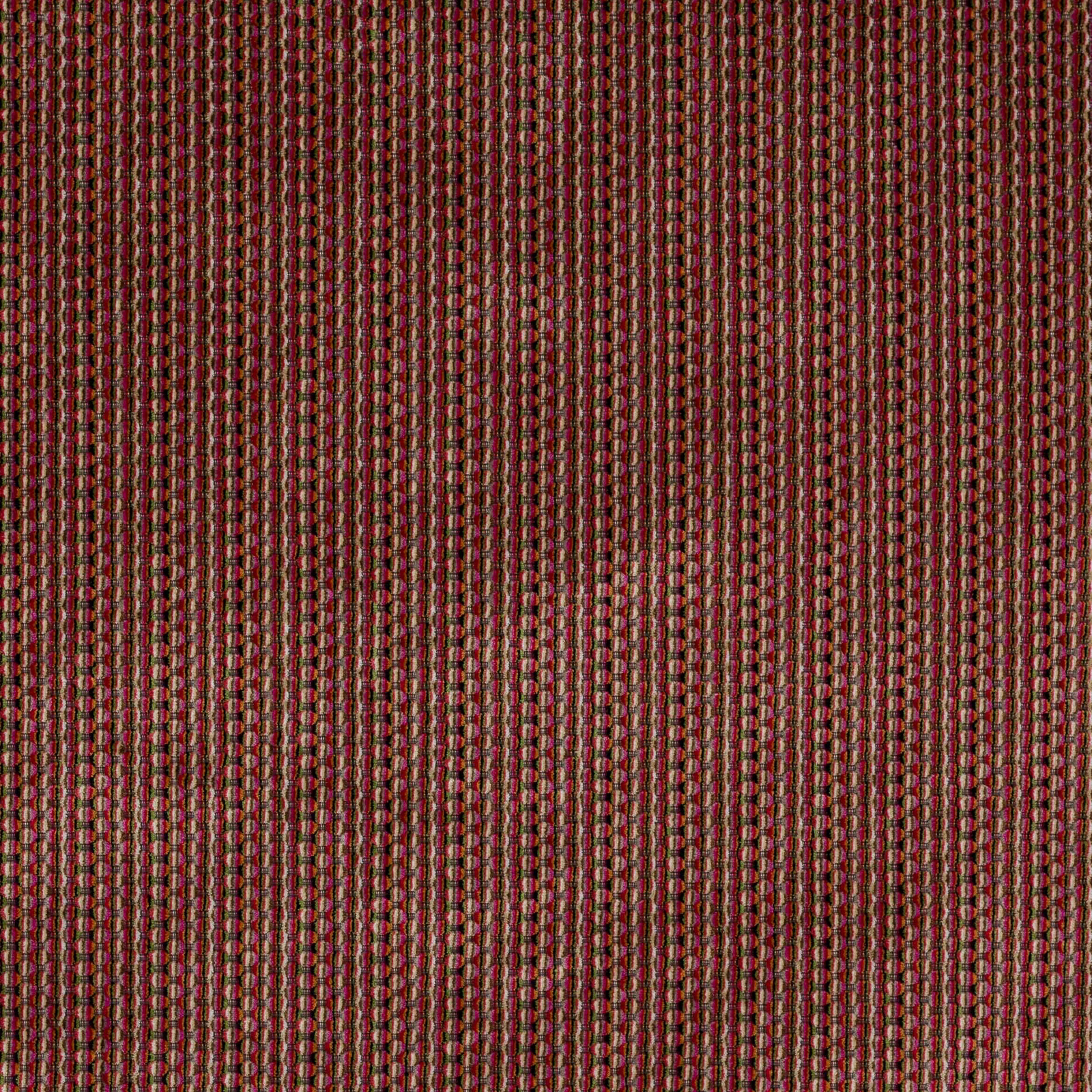 Close-up of brick-red striped woven fabric with narrow vertical texture