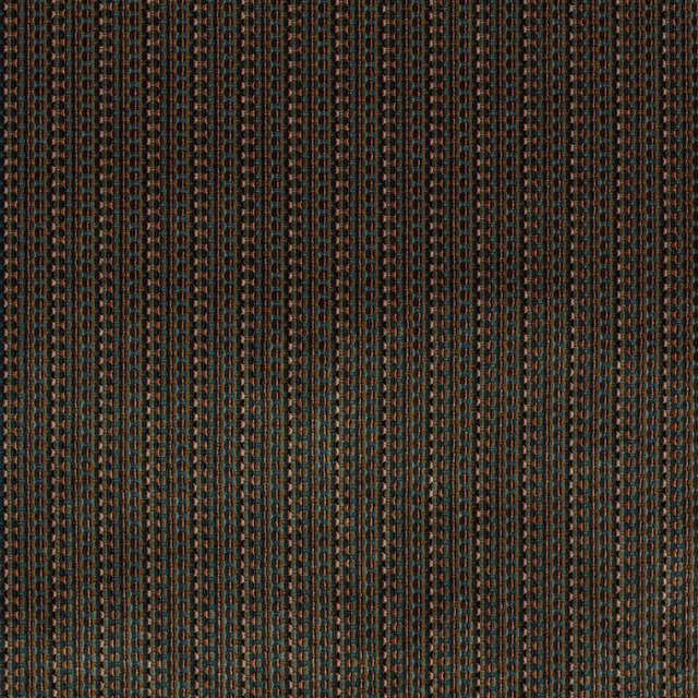 Close-up of Fitzroy Teal striped fabric with teal and brown vertical weave
