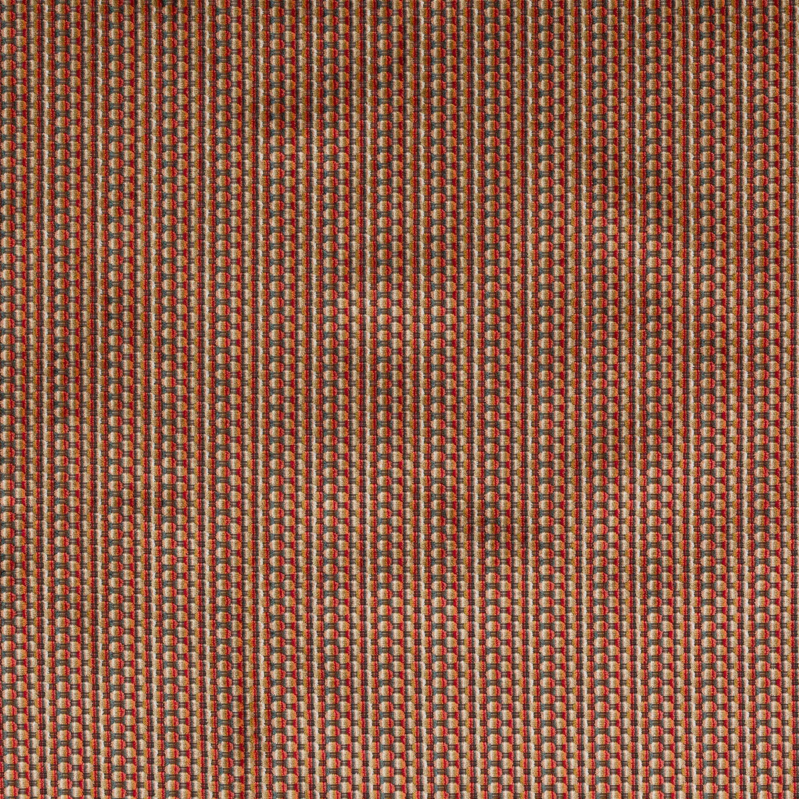 Close-up of tomato red striped woven fabric with warm brown and terracotta threads