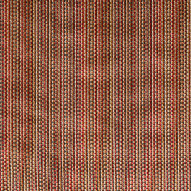 Close-up of tomato red striped woven fabric with warm brown and terracotta threads
