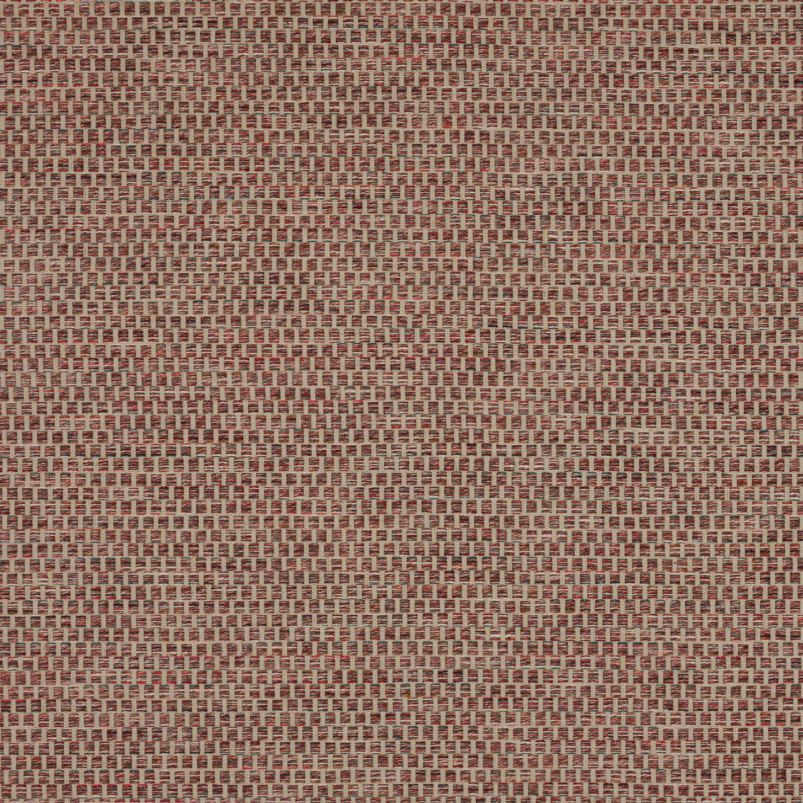 Close-up of a small woven red and green textured fabric swatch