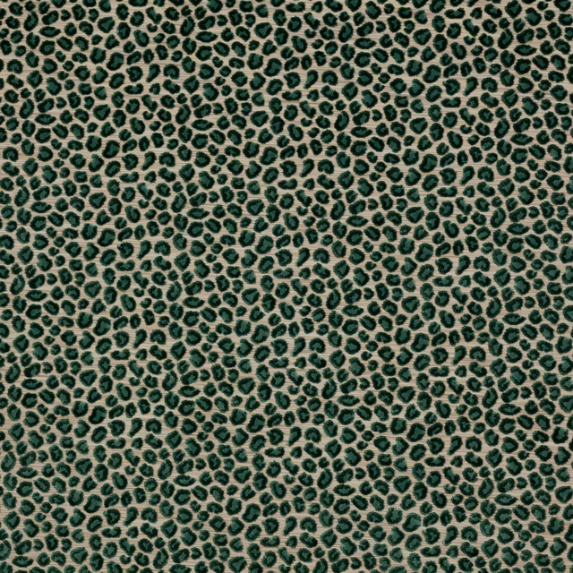 Small-scale forest-green leopard spot on a beige woven ground