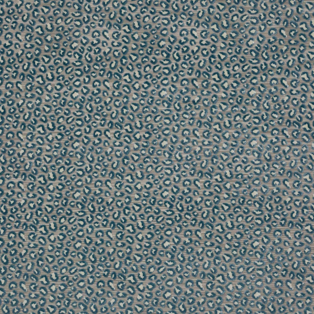 Small-scale blue leopard spot on a pale woven ground
