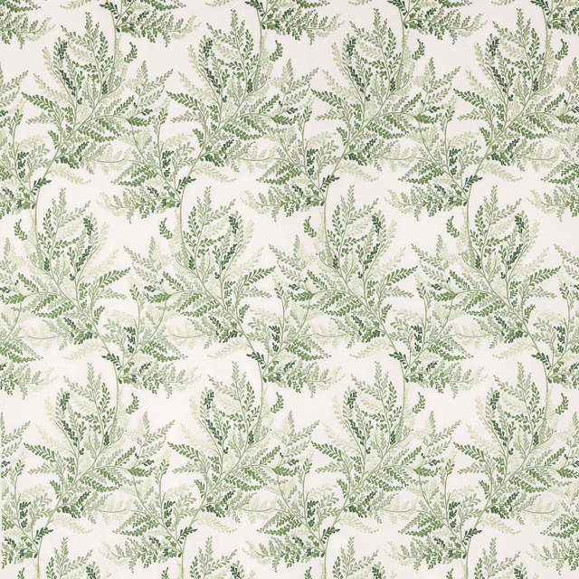 Leafy green botanical print on an ivory ground with a repeated trailing pattern