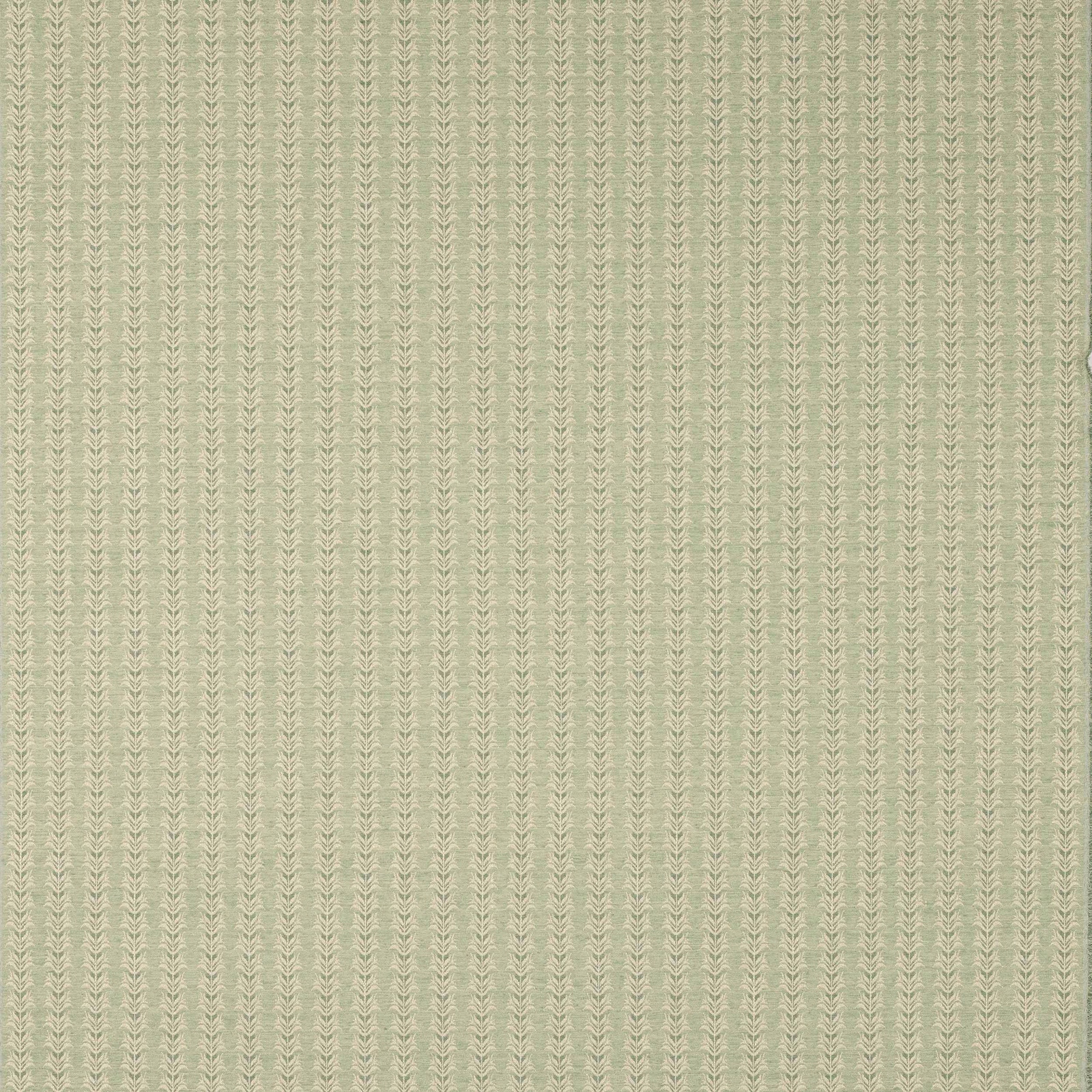 Pale leaf green striped fabric swatch with fine woven vertical pattern