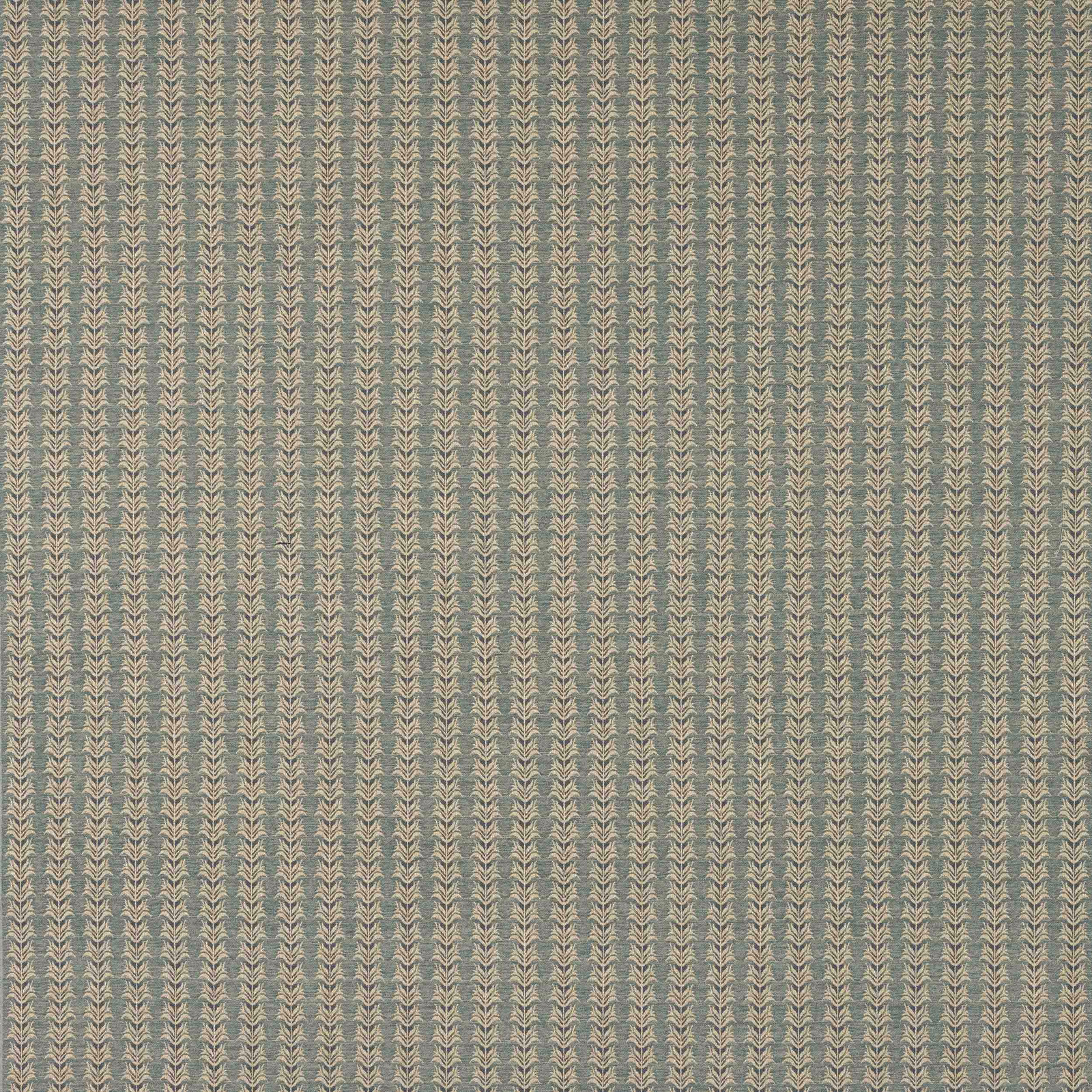 Close-up of Hampden Navy striped woven fabric in muted navy, beige and sage tones