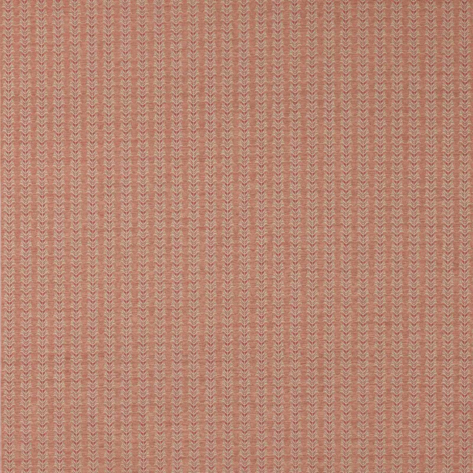 Warm dusty red striped woven fabric with fine leaf-like vertical motif
