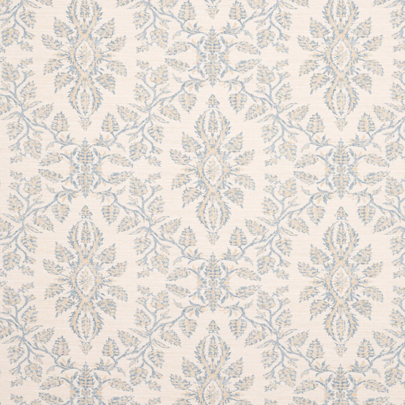 Pale blue and ivory damask fabric with a softly textured woven ground
