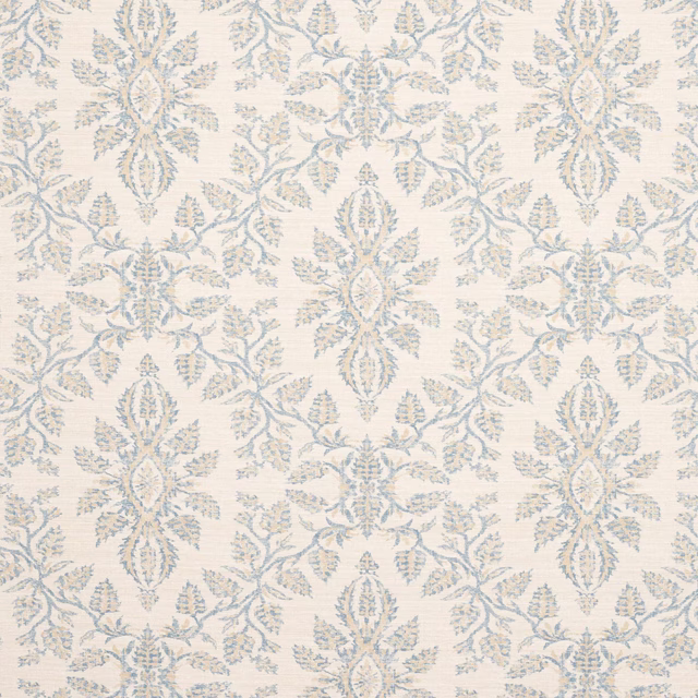 Pale blue and ivory damask fabric with a softly textured woven ground
