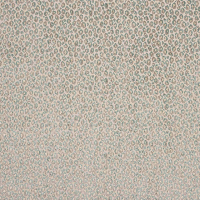Small aqua animal spots on a pale beige-cream fabric swatch